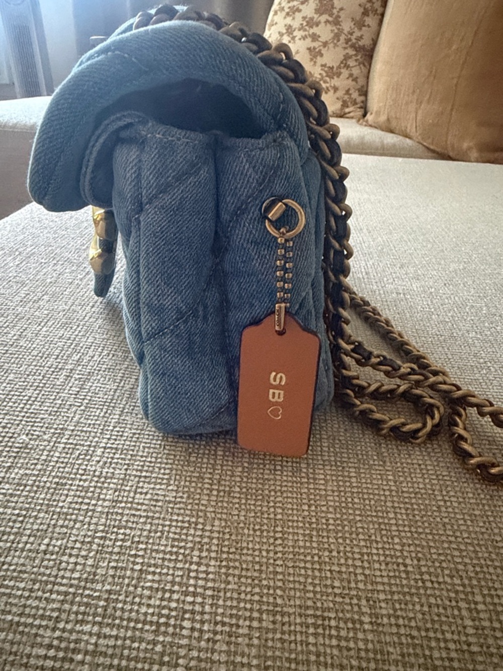 Coach Quilted Denim Shoulder Bag in Light Blue with Gold Hardware - Picture 5 of 5